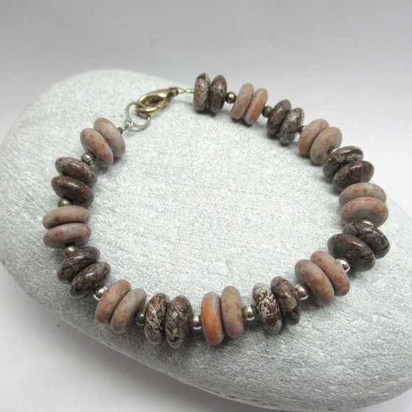Jasper and Silver plated bead bracelet - Picture 1 of 8